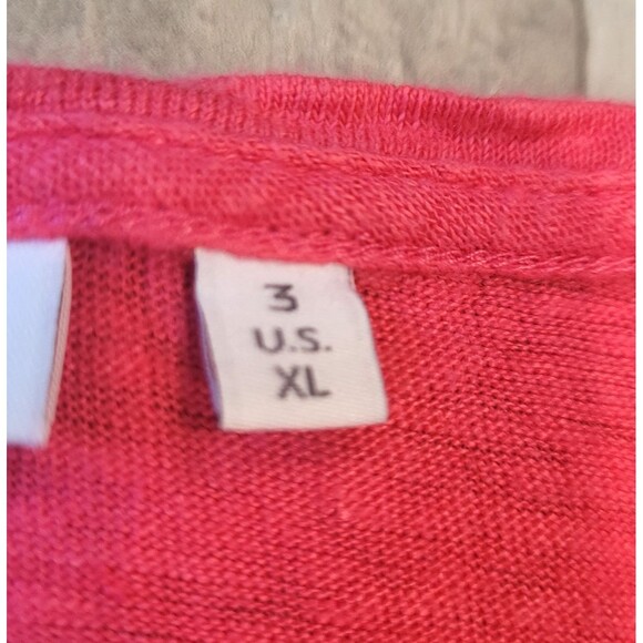 Chico's Pink 100% Linen Flutter Sleeve Top Size 3 (XL) V-Neck Fringe Hems - Picture 4 of 7